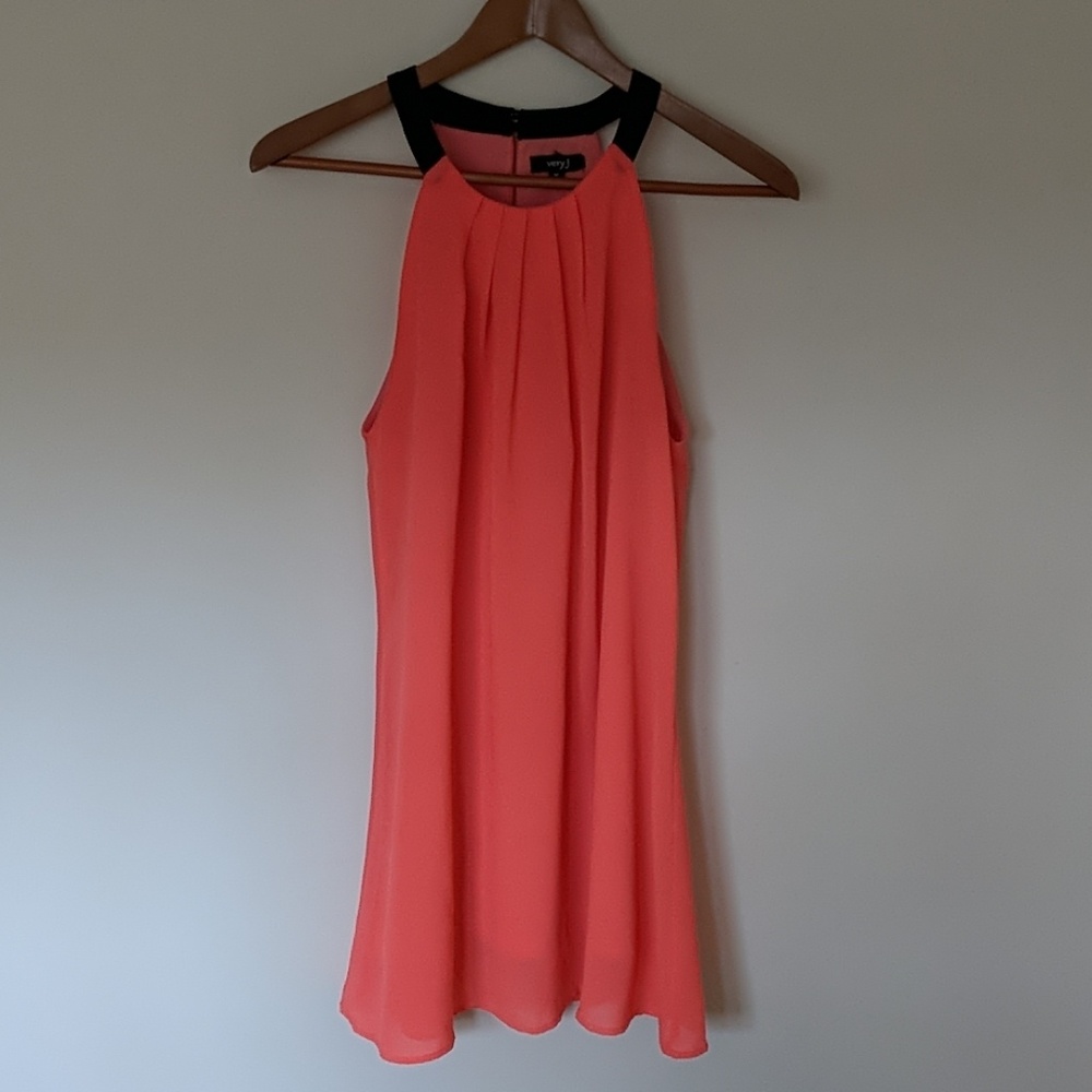 Very J coral gathered halter shift dress